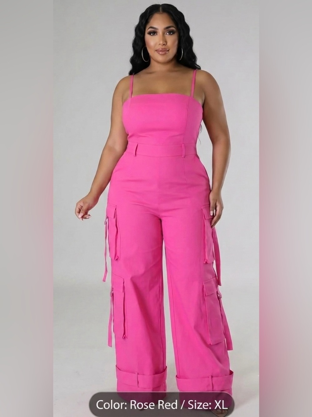 Hot Pink Utility Jumpsuit Wide-leg with Adjustable Straps NIP